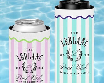 Enfriador de latas para propietarios de piscinas, regalo personalizado para piscinas, enfriador de cerveza, regalo para fiestas en la piscina, regalo para propietarios de cabañas y botes con piscinas.