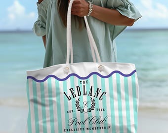 Beach Bag Custom Pool Tote With Name Monogram Cabana Stripe Beach Tote Pool Gifts, Pool Club Gift For Pool Owner Beach Tote Bag Personalized