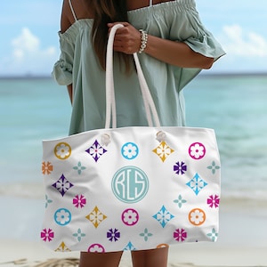 Personalisierte Strandtasche mit Namen Personalisierte Strandtasche Preppy Pool Duffle Weekender Frauen Pool Accessoires Monogramm Große Strandtasche Kundenspezifisches Geschenk