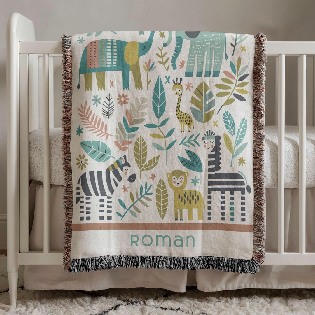 Safari Nursery Decor Jungle Animal Blanket Woodland Woven Blanket With ...