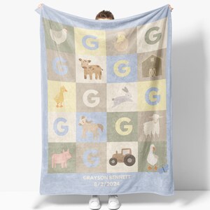 Personalized Baby Blanket Boy Name Blanket, Farm Animal Throw, Fleece and Minky Plush, Custom Toddler Gift, Nursery Decor, Soft Couch Throw