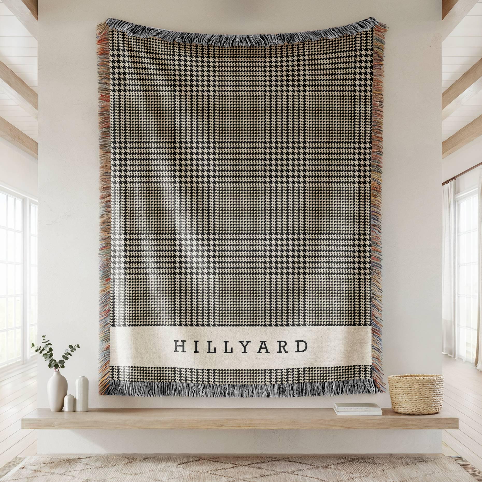 Personalized Woven Cotton Throw Blanket, Glen Plaid Monogram Blanket, Custom Name Gift for Wedding, Anniversary, Housewarming, Family Gift