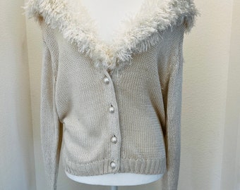 Vintage 1980 NEVER WORN Sideffects of California knit button up sweater with fluffy collar  brand new with hangtags