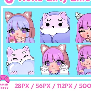 Cute Twitch Emote Pack 6x - Cat Emotes, Girl Emotes, Twitch Emotes, Discord Emotes, Gaming, Streaming