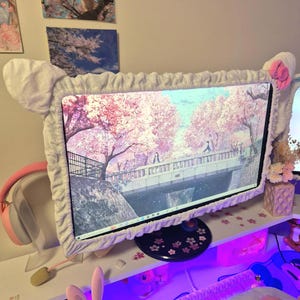 Cute Cat White Monitor Cover Gamer