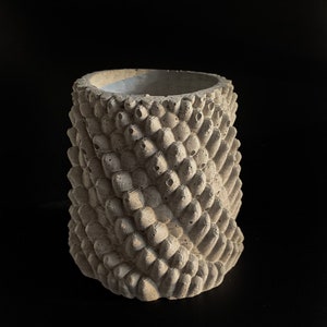 Handmade Dragon Scale Concrete Vessel: Pen Holder, Plant Pot, Candle Holder