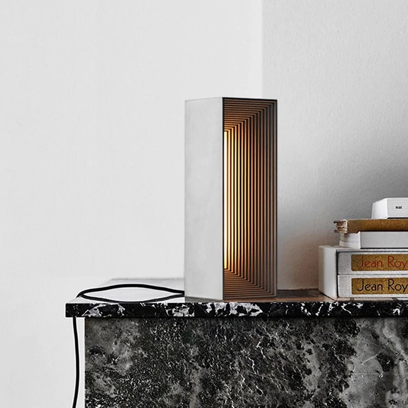 Lámpara de mesa de hormigón / Personalizada / Luz nocturna LED de cemento / Decoración del hogar de hormigón / Lámpara de diseño industrial / Regalo de lujo para él / Arte