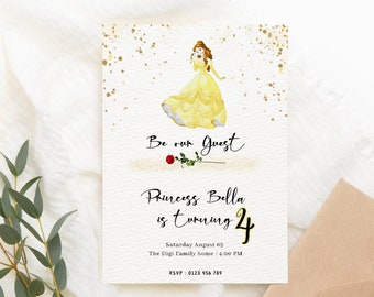 Beauty and the beast digital invitation Belle birthday invite Beauty and the beast printable princess girl birthday template