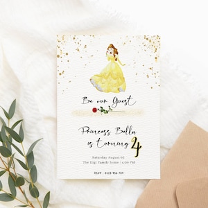 Beauty and the beast digital invitation Belle birthday invite Beauty and the beast printable princess girl birthday template