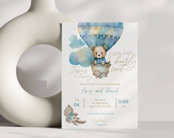 Baby shower invitation teddy bear template boho we can bearly wait printable invite templett