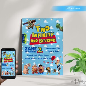 Toy Story Invite Two infinity and Beyond Invitación de cumpleaños digital Invitaciones de cumpleaños para niños Invitación electrónica Invitación digital Hazlo tú mismo imagen 4