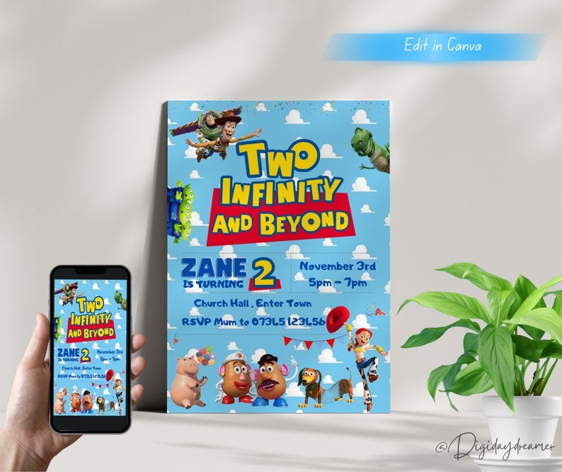 Toy Story Invite Two infinity and Beyond Invitación de cumpleaños digital Invitaciones de cumpleaños para niños Invitación electrónica Invitación digital Hazlo tú mismo imagen 4