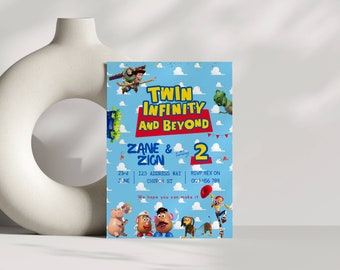 Twin infinity and beyond Invitation Toy story theme birthday personalised invite template