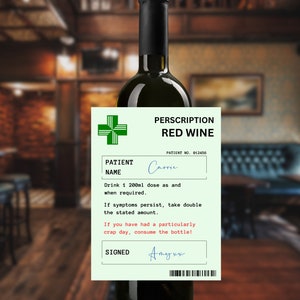 Editable Prescription wine label DIY wine template teacher gift wine bottle label Christmas gift