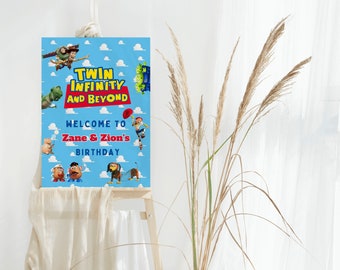 Twin Infinity welcome sign editable A1 toy story poster twins birthday customisable toy story theme