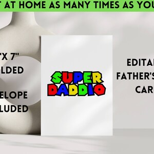 Cartão de dia dos pais editável minimalista super daddio modelo de cartão de ocasião DIY
