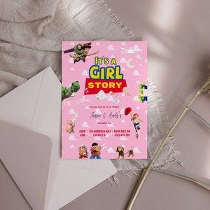 Modelo de chá de bebê Toy Story menina Convite digital Toy Story convites para chá de bebê Convite eletrônico Convite digital Convite nascimento de menina