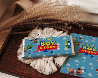 Mall för chokladpapper till festpresent, det är en pojke, Toy Story babyshower, personifiera chokladpapper