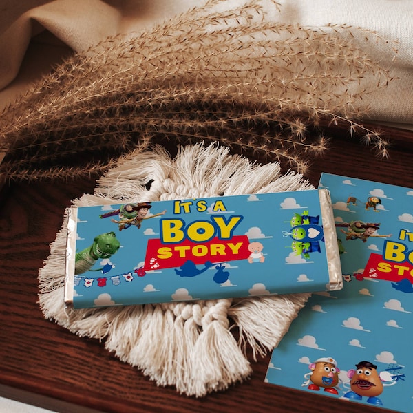 Toy story party favour chocolate wrapper template its a boy toy story baby shower personalise chocolate wrapper
