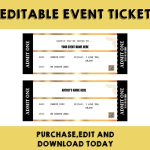 Bearbeitbare DIY-Veranstaltungsticket-Vorlage Konzertkarte sofortiger digitaler Download druckbare Veranstaltungskarte