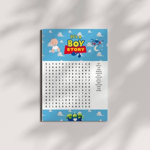 It&#39;s a boy story wordsearch baby shower party game instant printable download