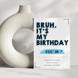 Bruh Geburtstag Einladung Vorlage Teenager minimalistisch digitaler Download druckbare Vorlage Junge Karte
