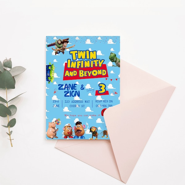 Toy story invitation template Twin infinity 3 year old birthday invite toy story theme birthday