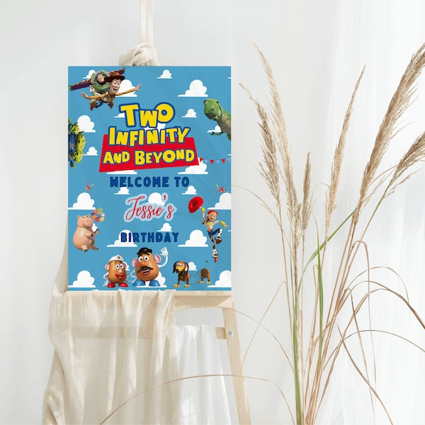 Two infinity and beyond welcome sign A1 poster board editable template