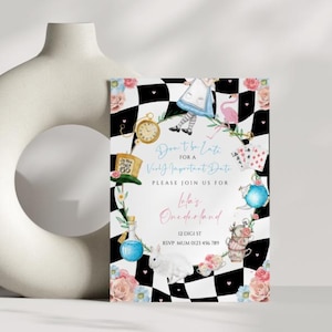 Alice in Wonderland digital  Invitation Onederland Girls 1st Birthday Invite Mad Hatter Tea Party Printable Template Download invite
