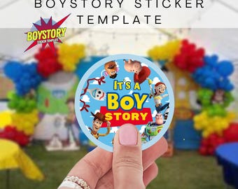 Boy story sticker template(digital download) baby shower stickers