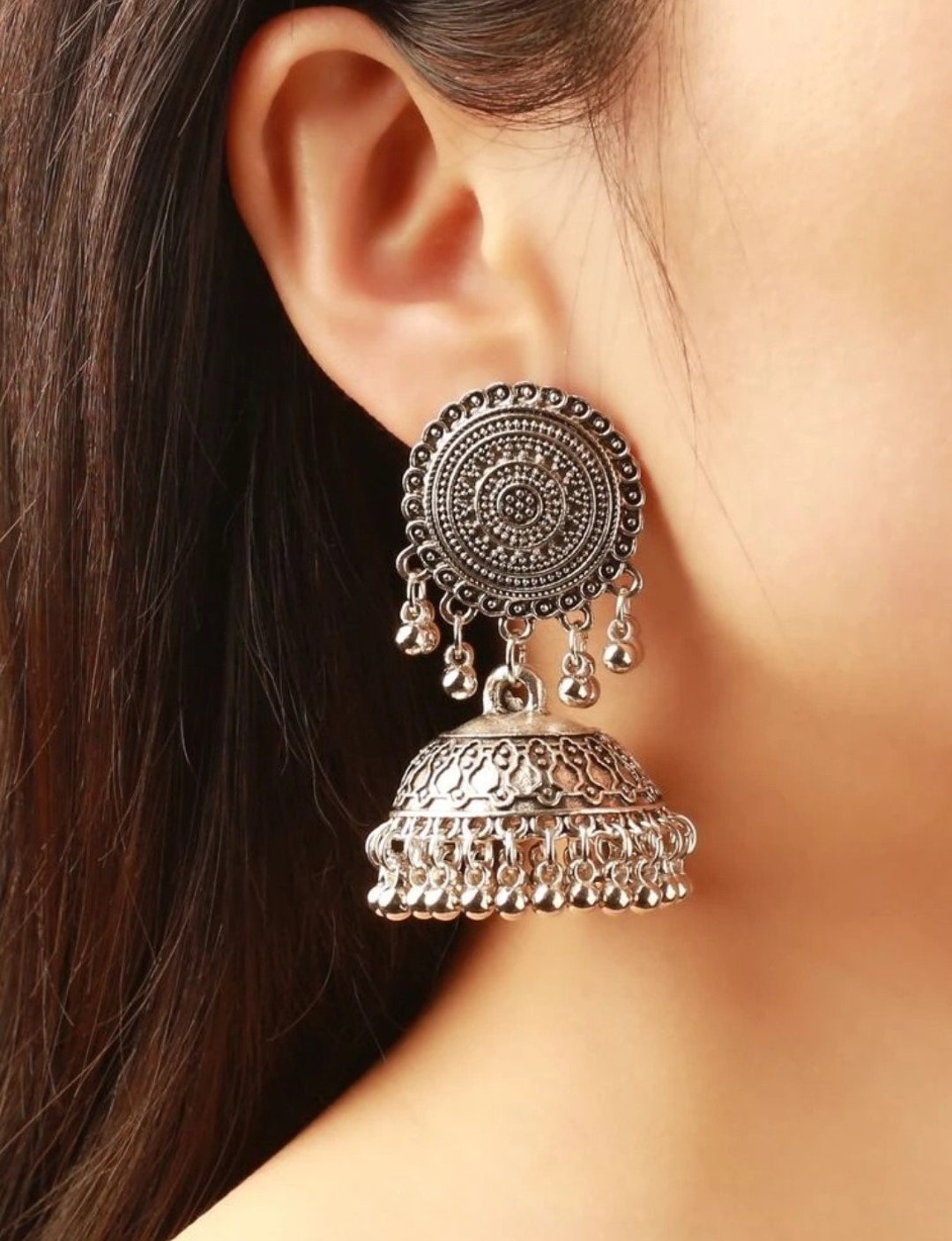 Antique silver jhumkas deals