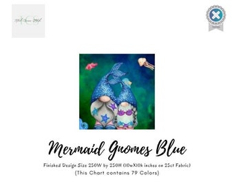 Mermaid Gnomes Blue Cross Stitch Pattern, Pattern Keeper Compatible