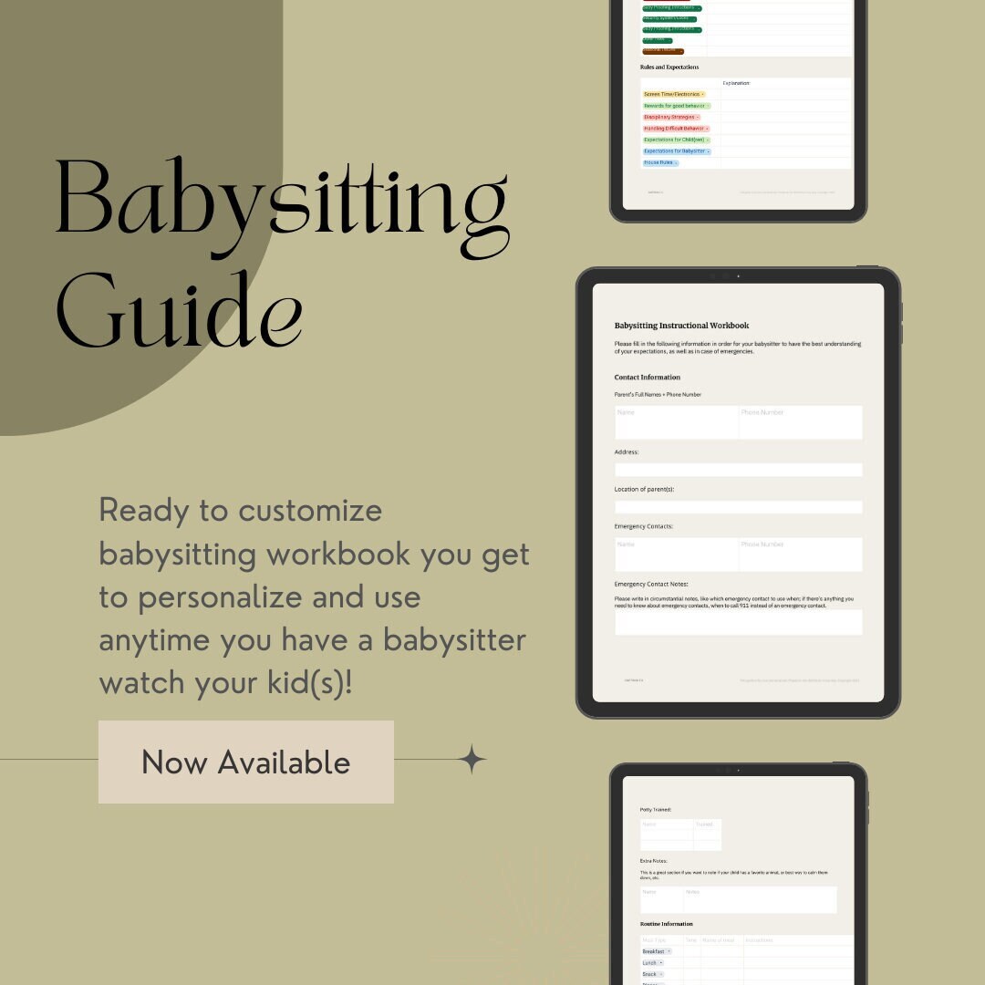 Babysitting Guide, Instructions for Childcare, Customizable Printable Workbook for Parents, Mom 