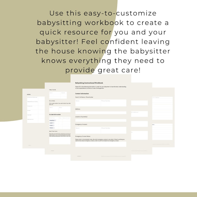Babysitting Guide, Instructions for Childcare, Customizable Printable Workbook for Parents, Mom 