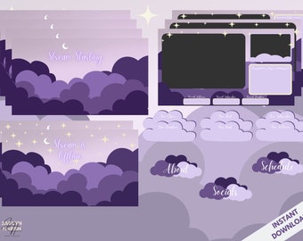 Cozy Clouds Twitch Streaming Package | Twitch Alerts | Twitch overlays | Twitch Panels | Animated scenes |