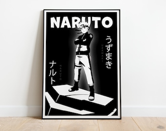 Póster de anime estético, decoración artística de la sala de pared, póster en blanco y negro, pared abstracta minimalista, descarga digital