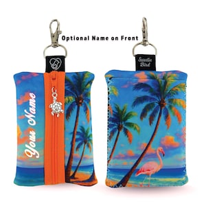 Borsa in neoprene personalizzata con fenicottero: borsa con cerniera tropicale e ciondolo a forma di tartaruga marina