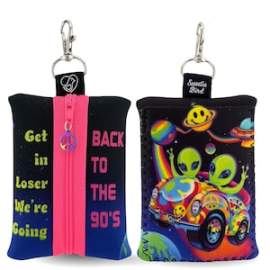 90s Alien Neoprene Zipper Pouch: Retro Y2K Mini Wristlet