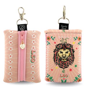 Leo Zodiac Neoprene Zipper Pouch: Astrology Mini Wallet with Clip