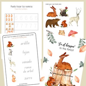 Spanish Learning Pack | Montessori Inspired | Animals in the forest learning bundle
