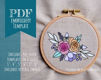 Pastel Floral - Pretty - DIY Hand Embroidery Template Pattern PDF - Instant Digital Download