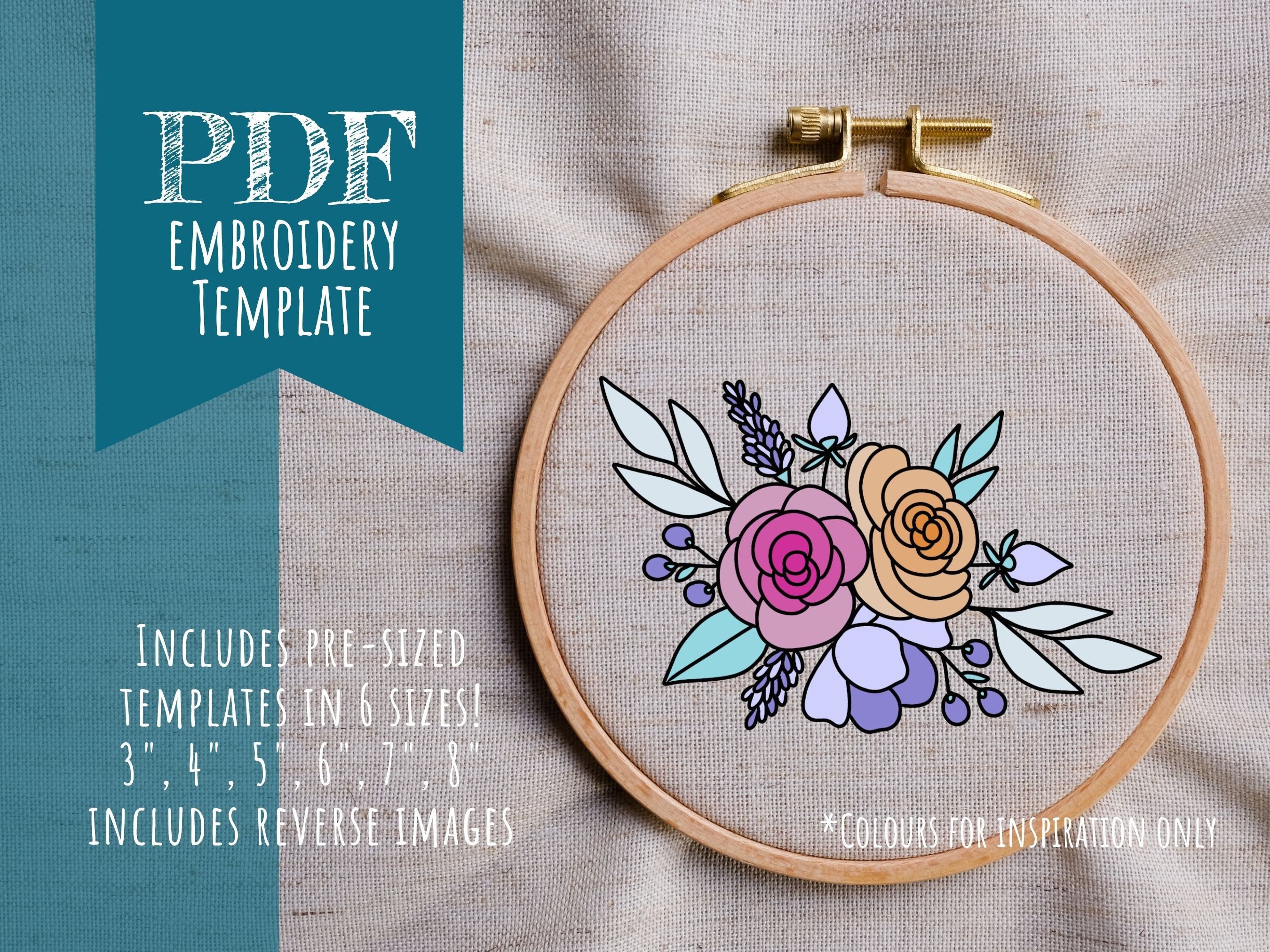 Pastel Floral - Pretty - DIY Hand Embroidery Template Pattern PDF ...