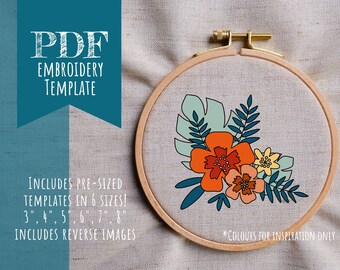Hawaiian Floral - Flowers - DIY Hand Embroidery Template Pattern PDF - Instant Digital Download