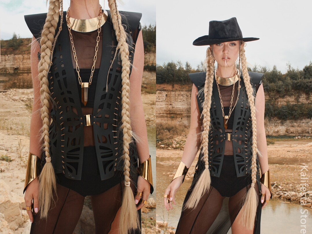 Leather Vest Burning Man Steampunk Rave Outfit Futuristic Outfit ...