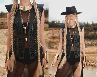 leather vest Burning Man Steampunk Rave outfit Futuristic outfit festival clothing women