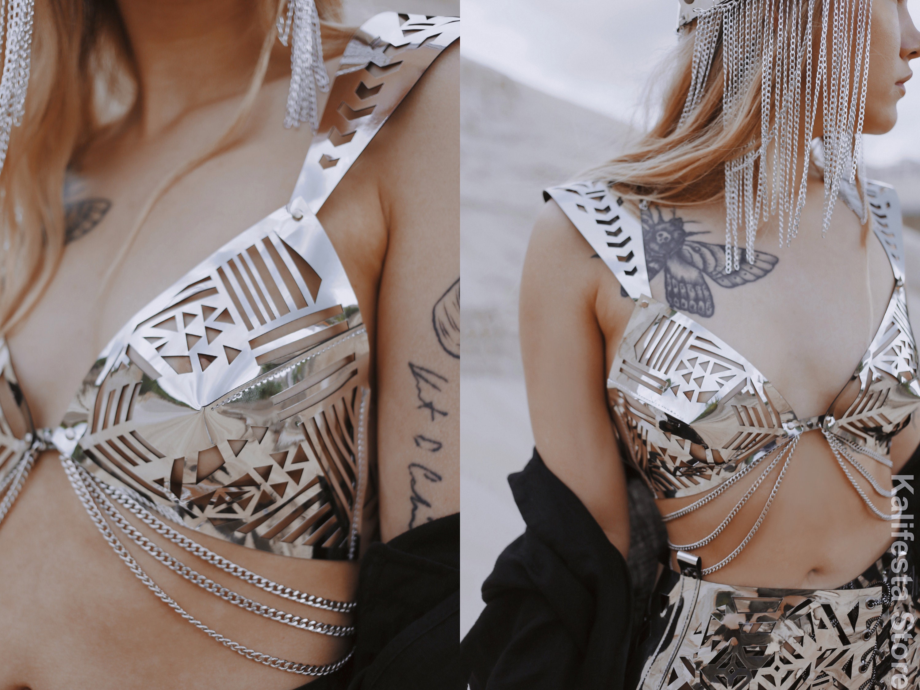 OUT OF THIS WORLD MIRRORED BRA TOP in silver