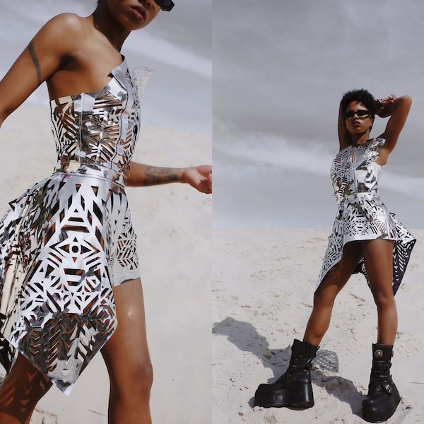 Mirror dress Burning man clothing festival costume Rave outfit Steampunk clothing women Festival dress festival clothing Futuristic dress