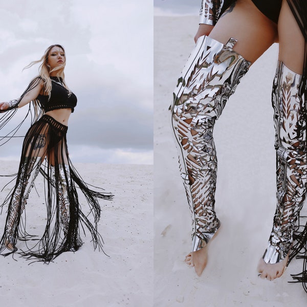 Over the knee boots Rave outfit  Burning man  Women's knee high boots Steampunk clothing women Rave accessories Futuristic costume