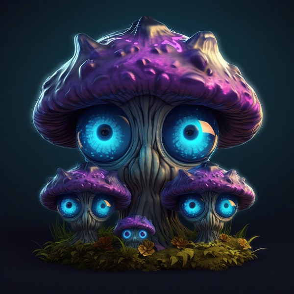 Create thousands of Mystic, Whismical, dark Humor mushrooms with  this AI MJ Prompt for ALL your Mushroom mush-rooms Designs.