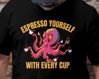 Camiseta para amantes del café, camiseta de barista, regalos para amantes del café, camiseta divertida de barista, regalo para amantes del café, regalo para barista, camiseta de pulpo